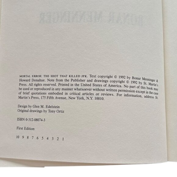 Mortal Error Bonar Menninger 1st Edition Hardcover Kennedy History Conspiracy - Picture 5 of 5